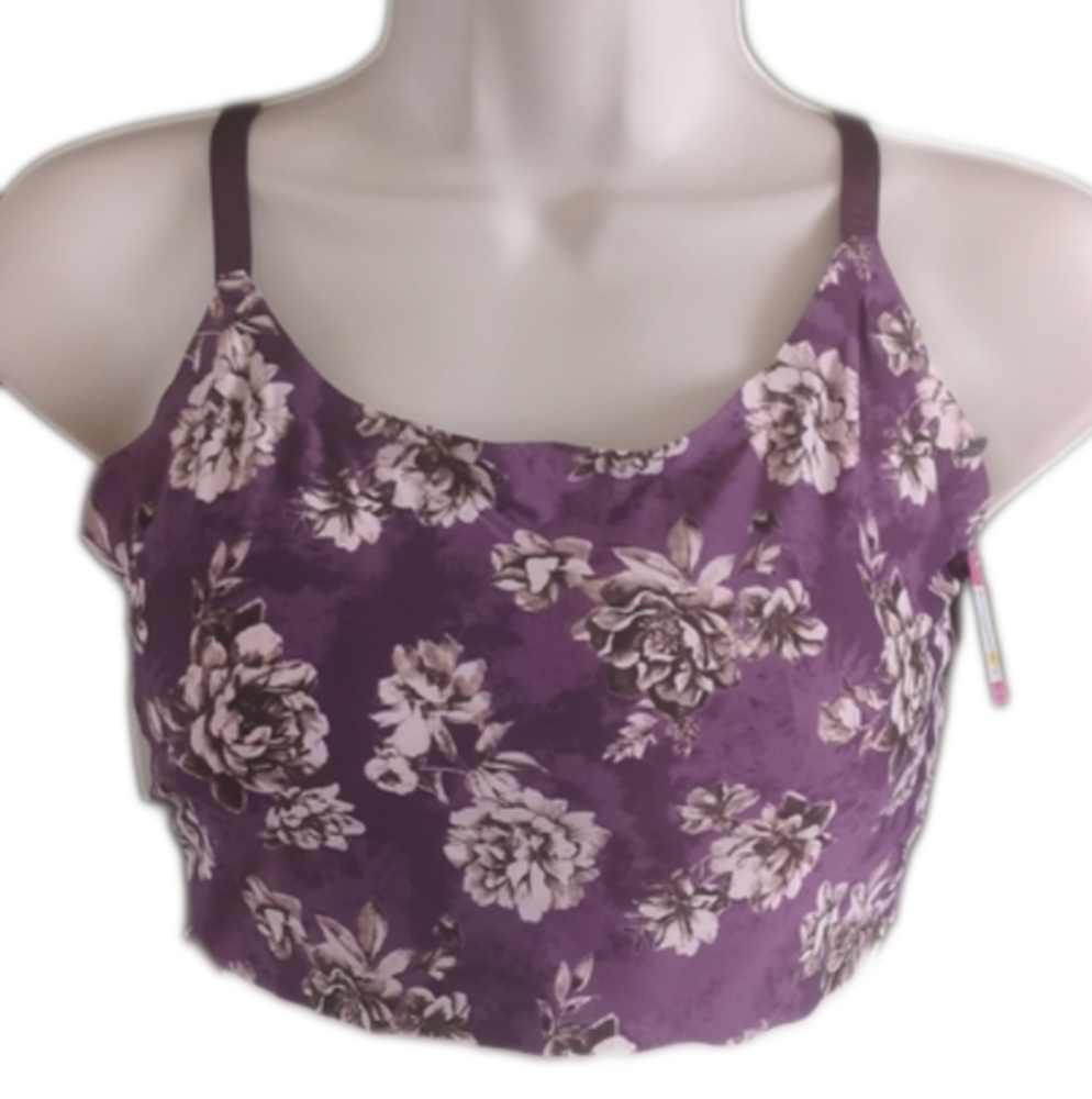 Vince Camuto Purple Floral Bralette Pull On Adjustable Straps Crop Soft Sz M